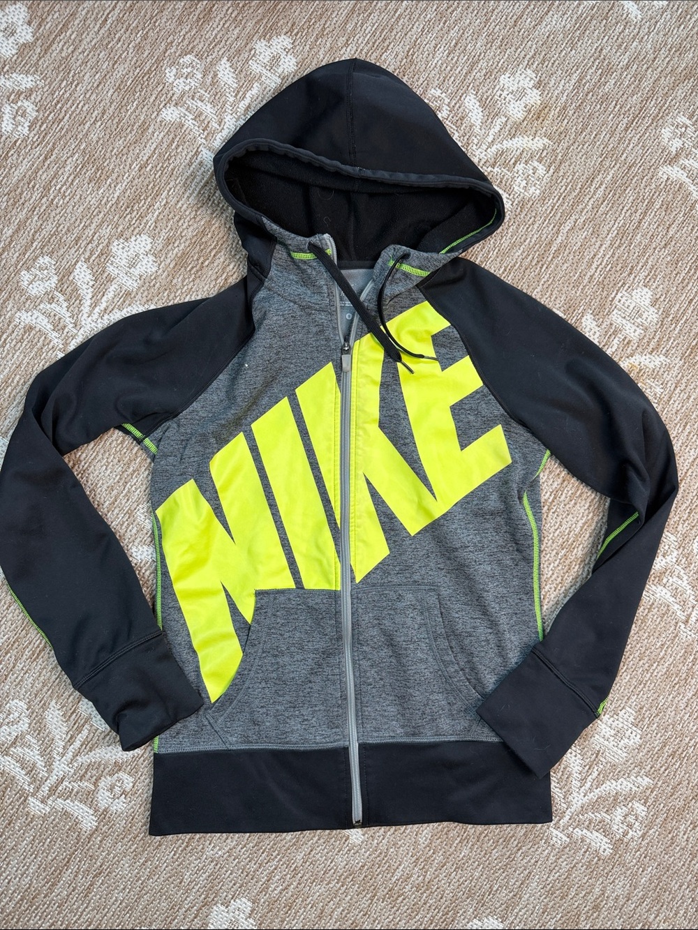 Nike Kids Gray & Neon Yellow Full-Zip Hoodie